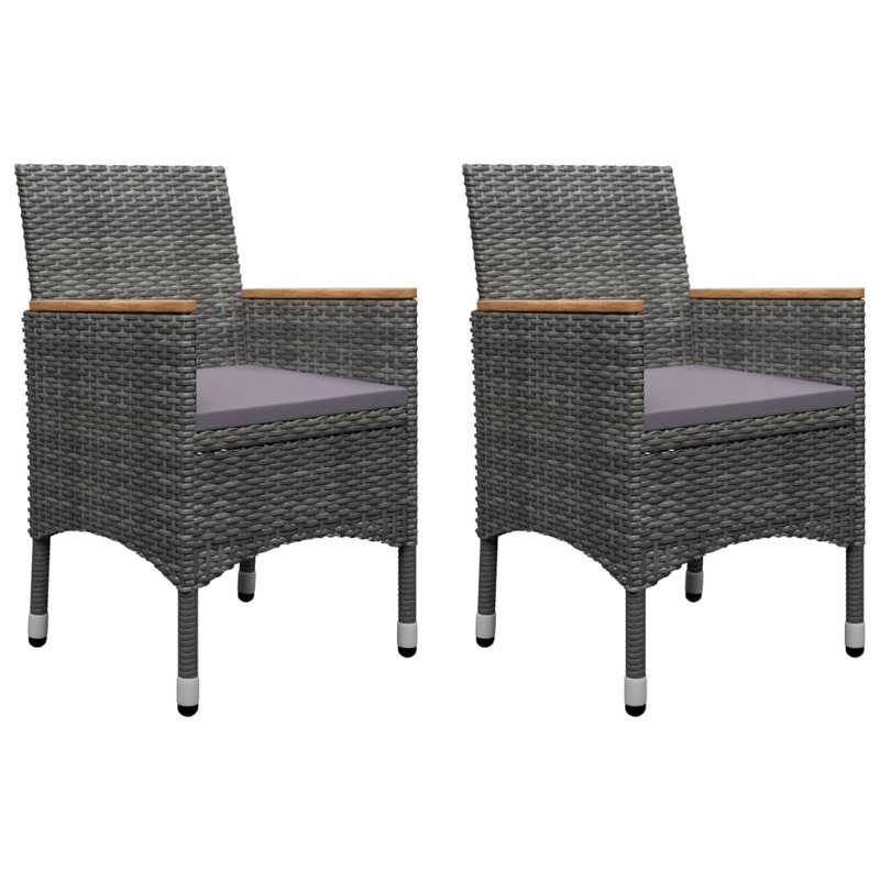 2 - Person Acacia Wicker Patio Dining Set with Rectangular Table, Gray, Gray