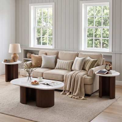 3-Piece Contemporary Marble Coffee Table Set