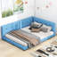 Grand lit tapissier avec ports en bleu - lit à structure robuste, housse en lin-288446447-288446442