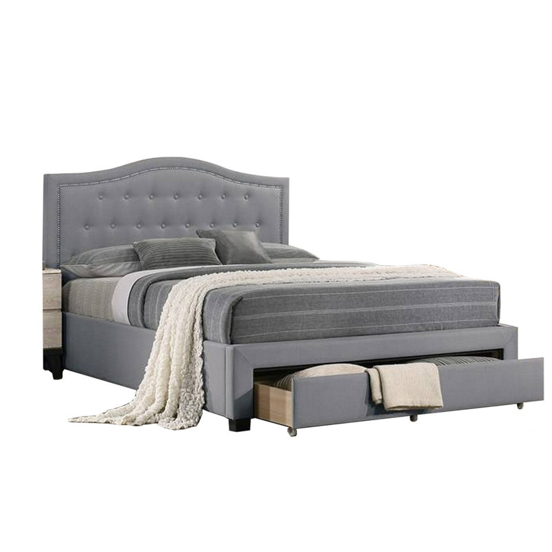 Lit plateforme tapissier avec rangement Rodeen, Double, Gris