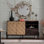 Solid Wood Sideboard With Geometric Pattern, 2 Doors And 2 Drawers