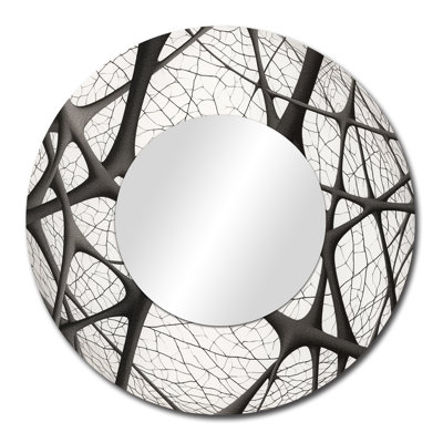 Minimalist Black and White IX - Abstract Shapes Decorative Mirror, Black Round Wall Mirror, Printed Metal Art