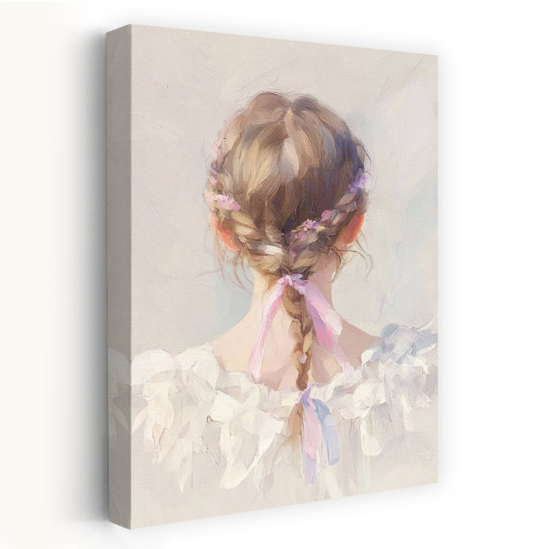 «Girl with Floral Braids Delicate Dreamy Romantic Flower», reproduction d'art mural, H 36 po x l 24 po