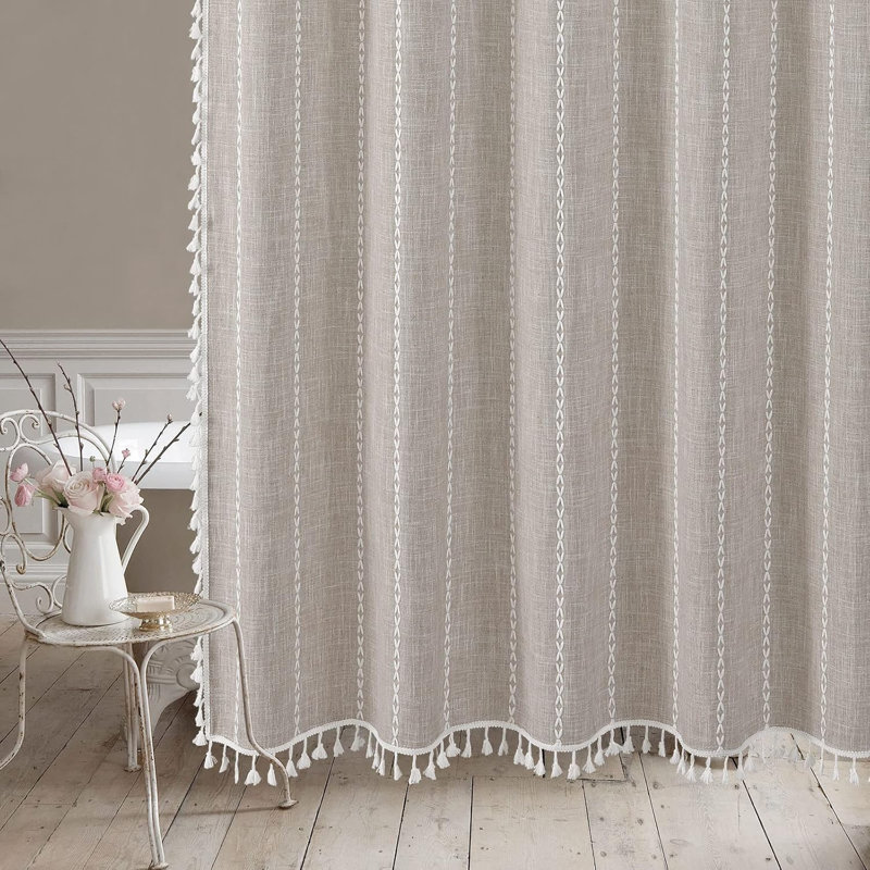 Rideau de douche Boho Farmhouse avec pampille, tissu de coton extra long en lin, épais et infroissable, décor de salle de bain rustique