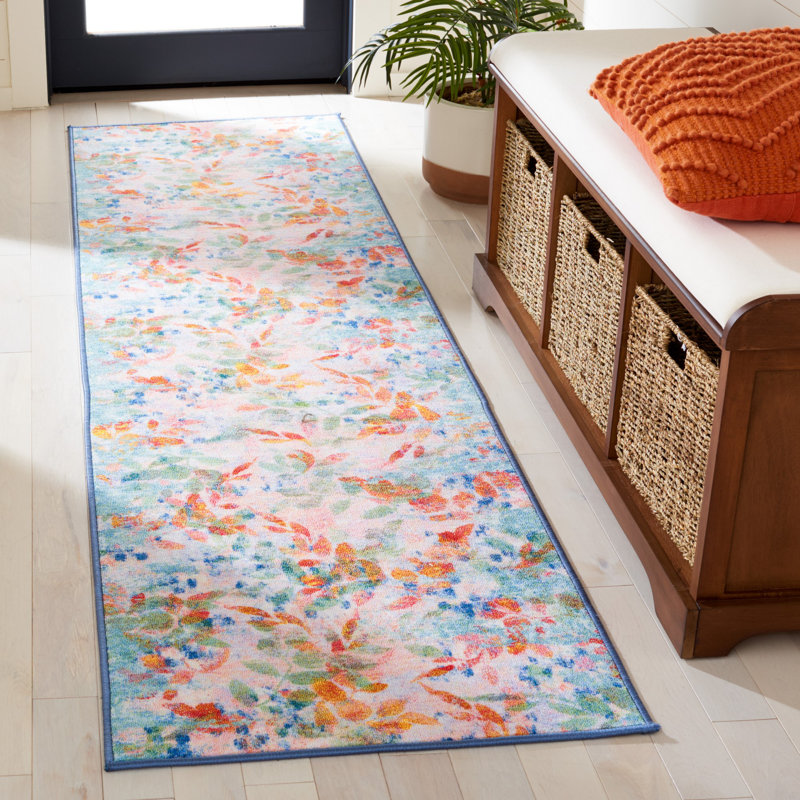 Tapis rose / vert / orange à motif floral Nichalos, Tapis de couloir 2 pi 2 po x 8 pi