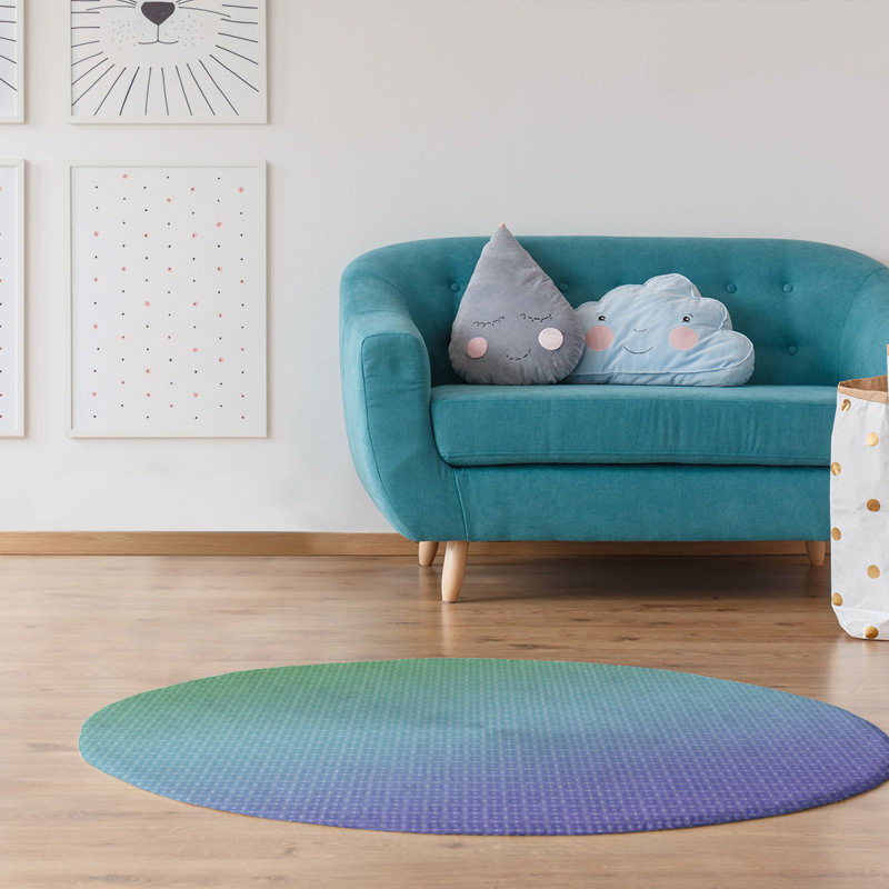 Tapis vert/bleu clair/jaune dégradé napperon, Rond 5 pi
