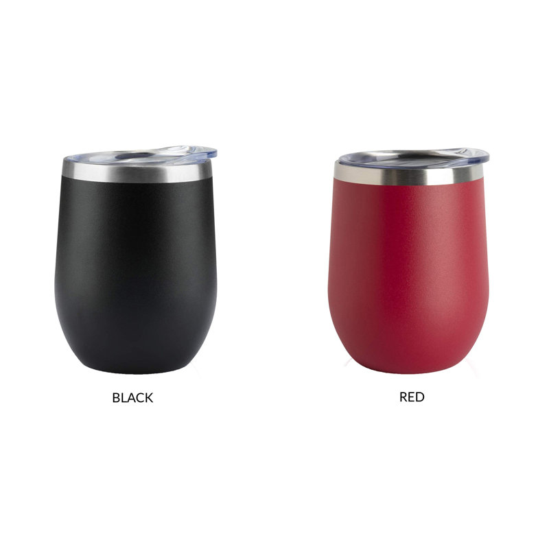 Gobelet à vin à double paroi en acier inoxydable 12 oz, Noir