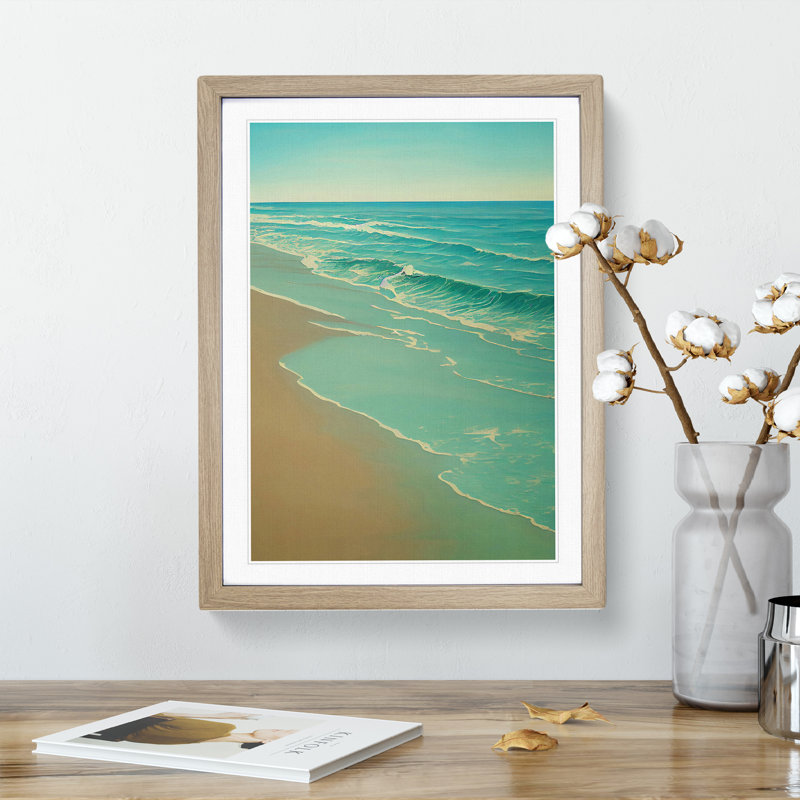 Calm Beach - Wall Art, 48cm H x 36cm W, Oak Framed, White