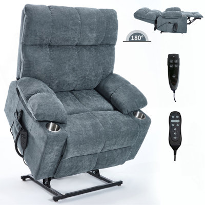 Dual Motor Infinite Position Up To 350 LBS Chenille Power Lift Recliner Chair, Heavy Duty Motion Mechanism With 8-Point Vibration Massage And Lumbar Heating, Dual Cup Holders
