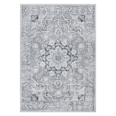 Area Rugs Machine Washable Area Rug Distressed Oriental Medallion Boho Carpet Thin, Vintage, mark Resistant, Non-Slip - Soft Floor Decor for Bedroom, Home Office