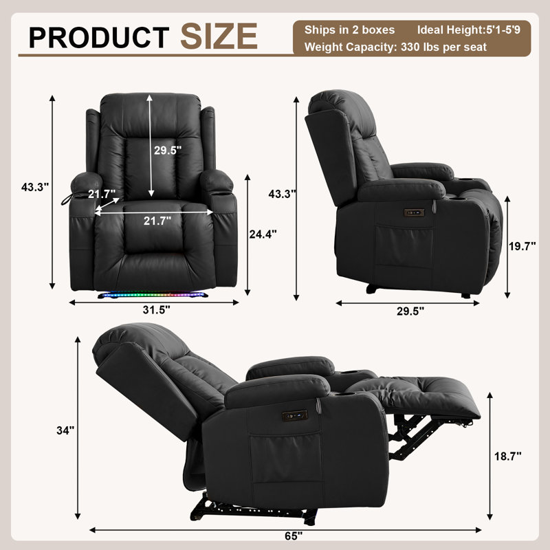 Jelon Faux Leather Power Recliner, Black