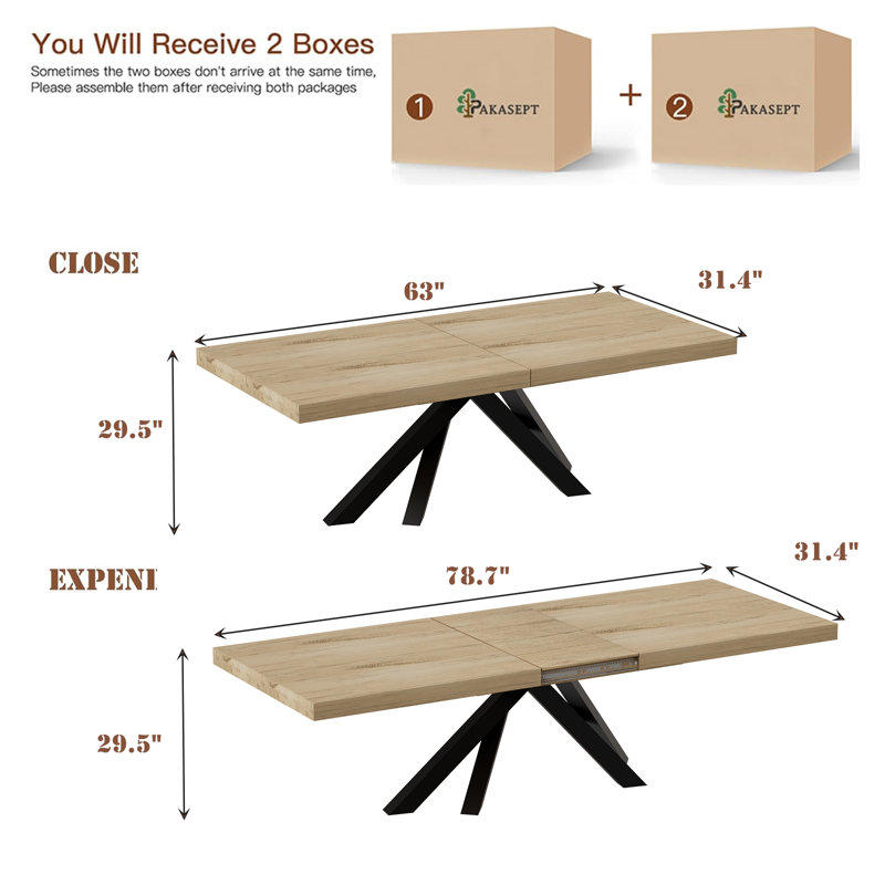 62" to 78" Extendable Dining Table For 6-8 Person, Rectangle MDF Dining Room Table