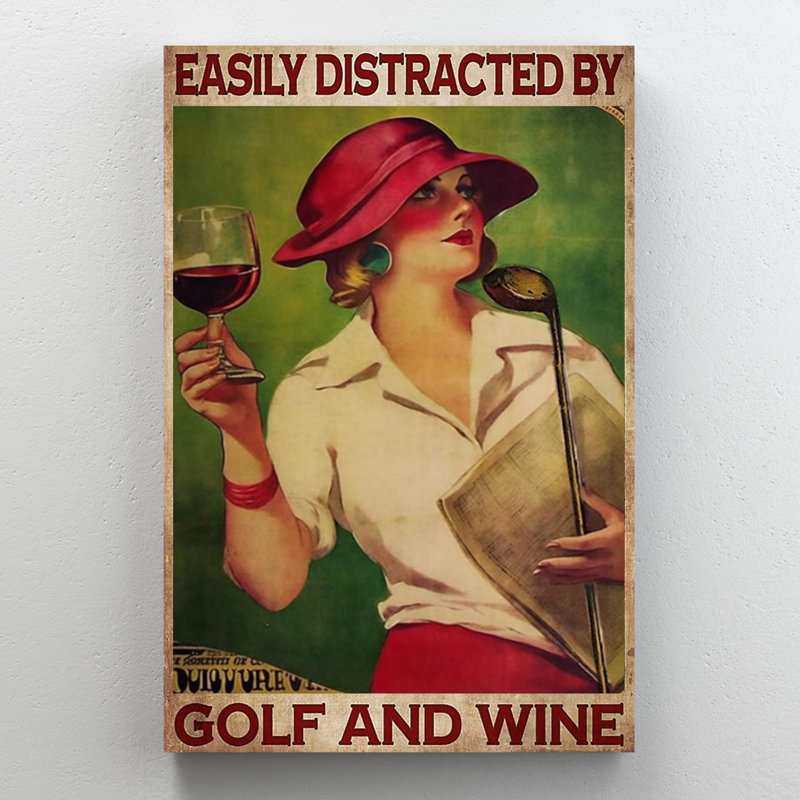 «Cheryel Easily Distract By Golf And Wine», reproduction d'art rectangulaire sur toile tendue sur toile tendue