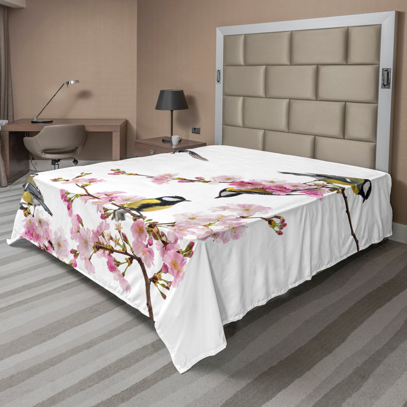 Ambesonne Colourful Top Flat Sheet Hummingbirds on Branches King Multicolor, Drap plat de taille double