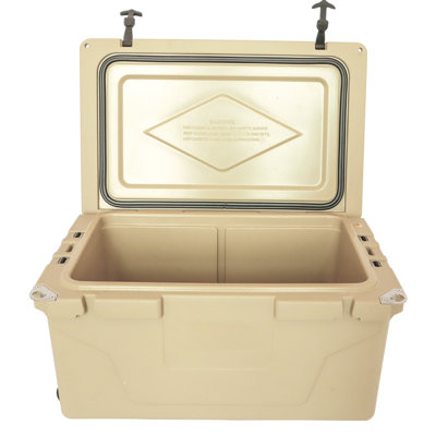 Khaki, 65 Quart, Ice Chest, Beach, Fishing, Barbecue, 5 - Day Cooling, Insulation, Material, Slide Feet, Built In Bottle Opener Comfort Grip Handles