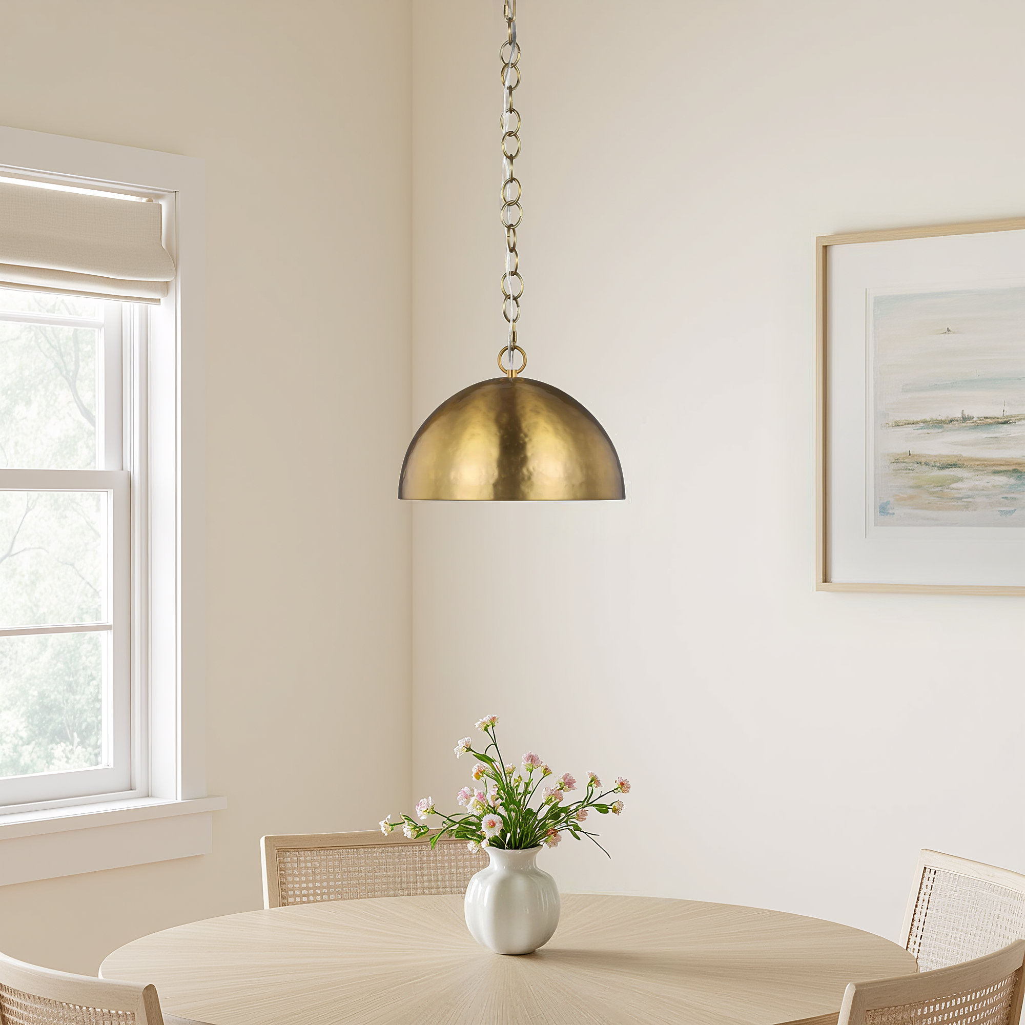 Tarver Single Light Metal Dimmable Pendant, Burnished Brass