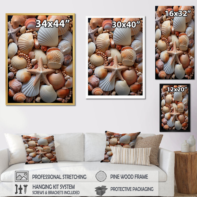 «Classic Seashells By The Sea», reproduction sur toile, Toile tendue, 44" H x 34" W
