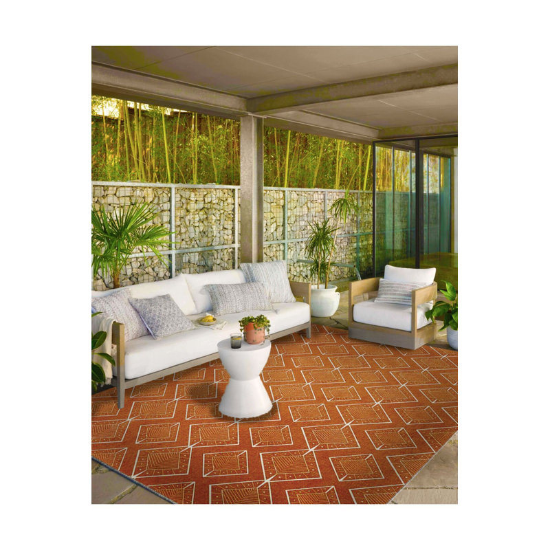 Orange Toned Diamond Patterned Woven Base Washable Rug, Runner 4'11" x 9'10" Rug Pad Included