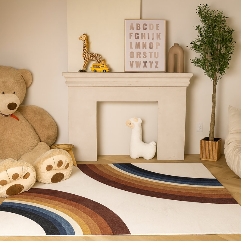 Rug Branch Marlow 5' x 8' (5'3" x 7'7") White Rainbow Kids Area Rug, Modern, Medium Pile, Stain-Resistant Carpet - Playroom, Nursery, Toy Room and Bedroom