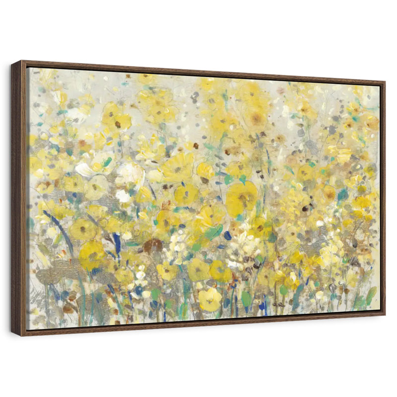 Jardin joyeux I, 25 po x 17 po, Cadre flottant noyer