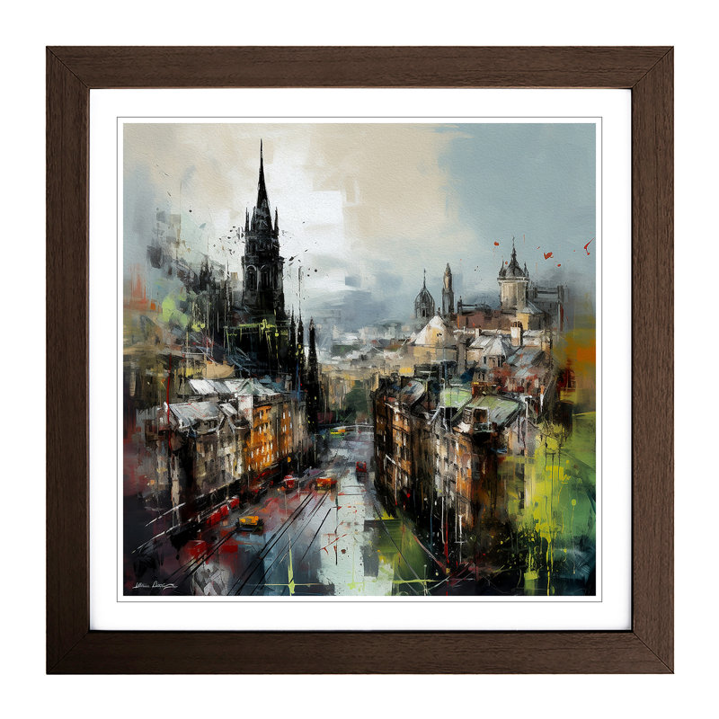 City Of Edinburgh Gestural Art No.1 - Framed Print, Walnut