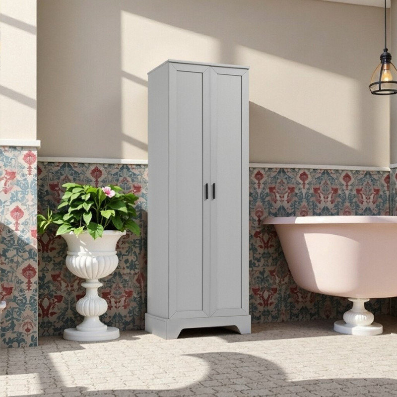 23.3 X 16.9 X 71.2 Inch Two-Door MDF Storage Cabinet With Adjustable Shelves For Bathroom, Office, And Home Organization