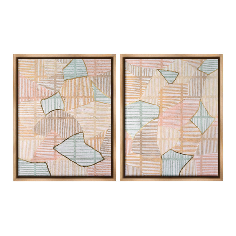 Ensemble de 2 toiles flottantes encadrées "Shapes on Stripes" par Vanna Lam, H 21 po x l 34 po