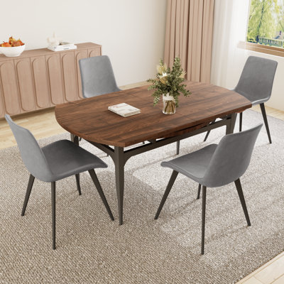 55.1'' Round Dining Table Set, Modern Kitchen Table For 4-6 Person, Steel Legs, Pedestal Dining Set With Dining Chair, Saving Space