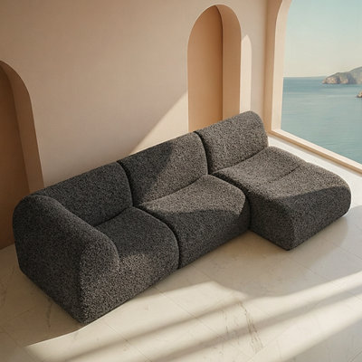 Boneless 106" Curved Modular Sectional Sofa With Chaise, Deep Seat Sherpa Boucle Couch, Compression, No Assembly