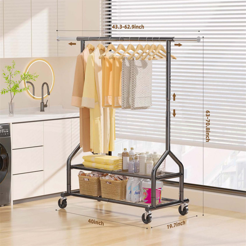 Bonville Adjustable Rolling Clothing Rack, Black