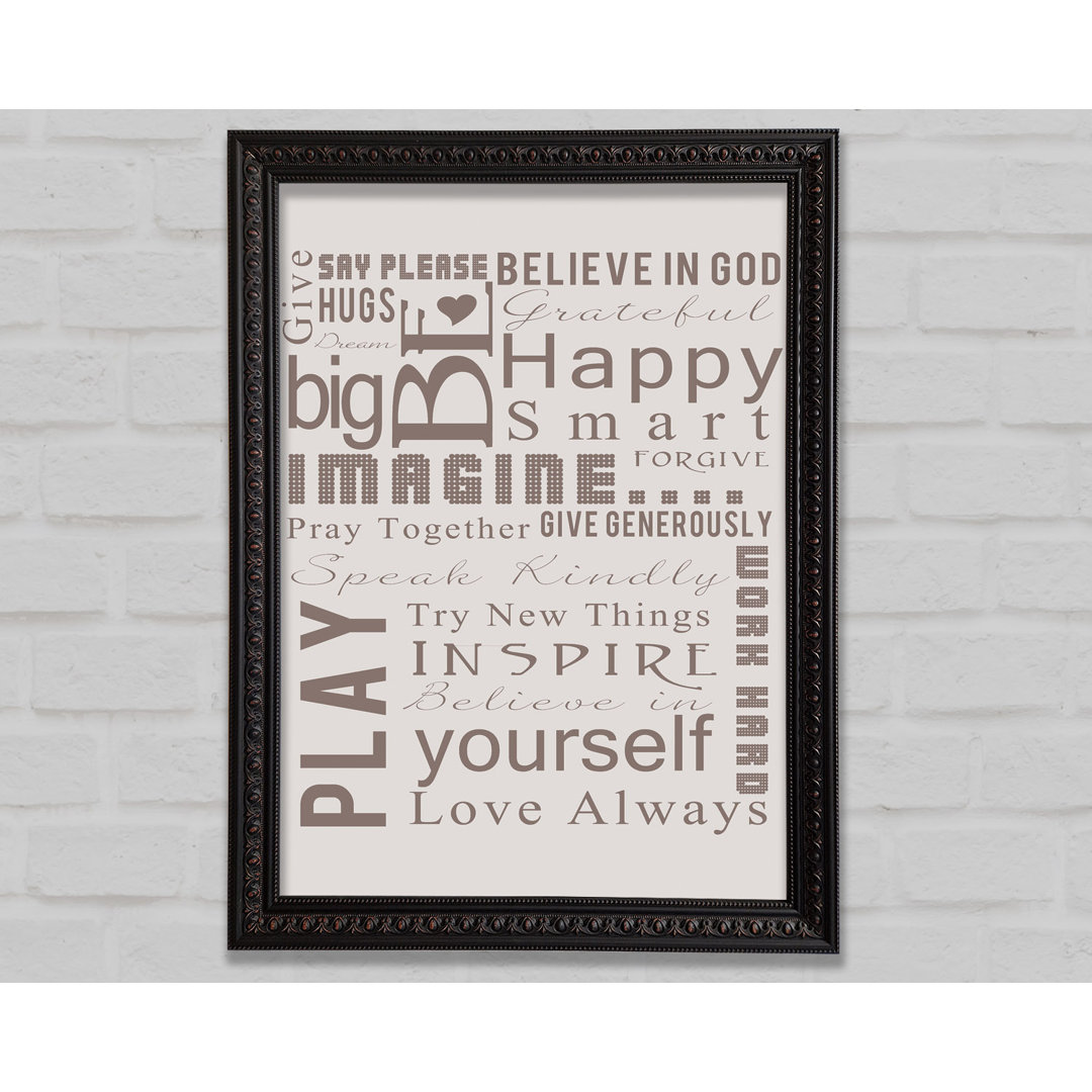 Gerahmtes Poster Home Quote Family Rules Be Happy Love Always in Beige