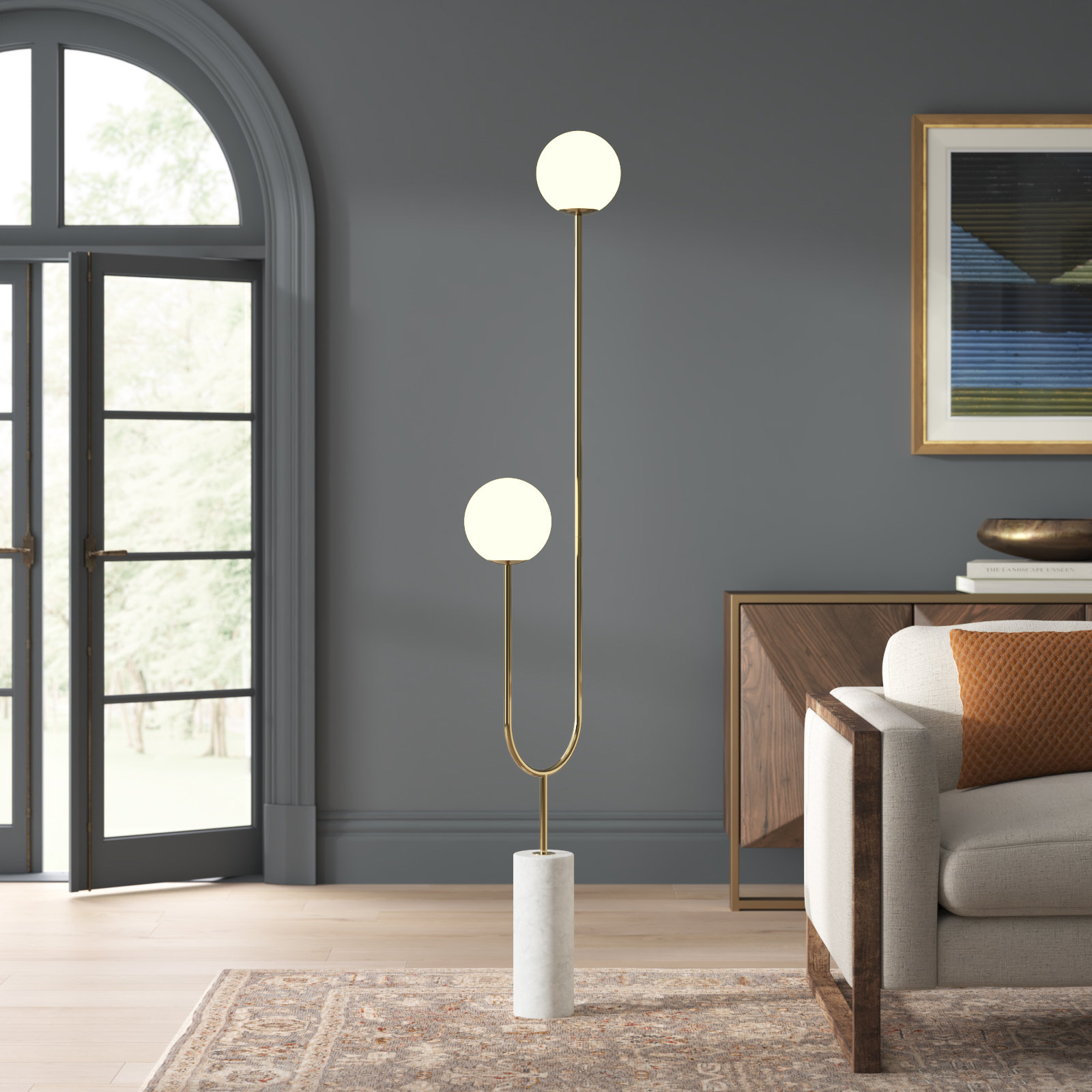 Ixia 73" Genuine Marble Floor Lamp, Gold/White