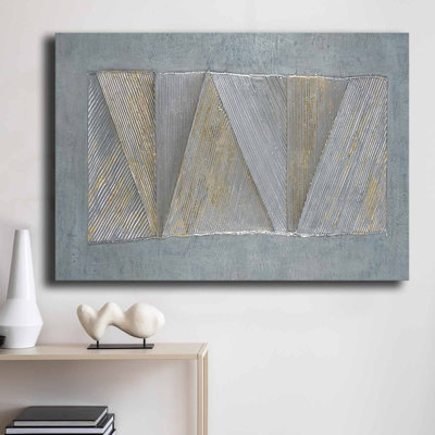 Art mural argent texturé en forme de triangle métallique - 39,4 po x 27,6 po