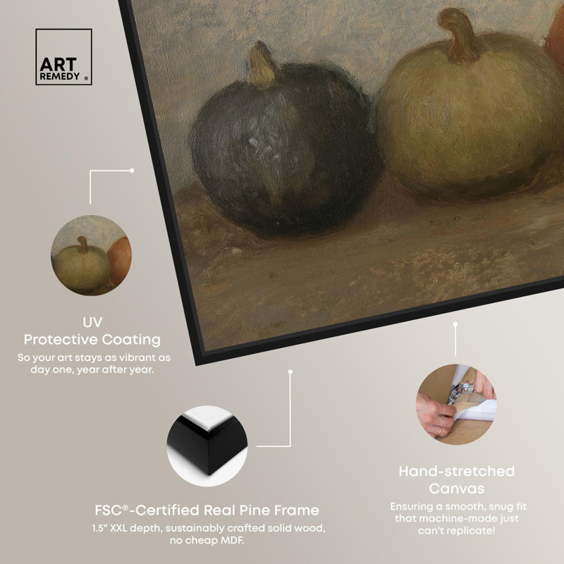 Multicolor Pumpkins Canvas Fall Wall Art with Black Frame