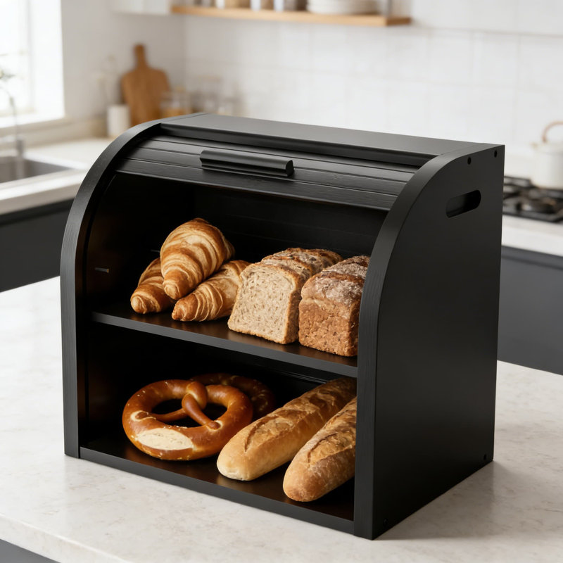 Grande boîte à pain en bambou avec 2 niveaux amovibles, couvercle coulissant pour le rangement des aliments dans la cuisine, garde-pain de grande capacité pour la fraîcheur et l'organisation