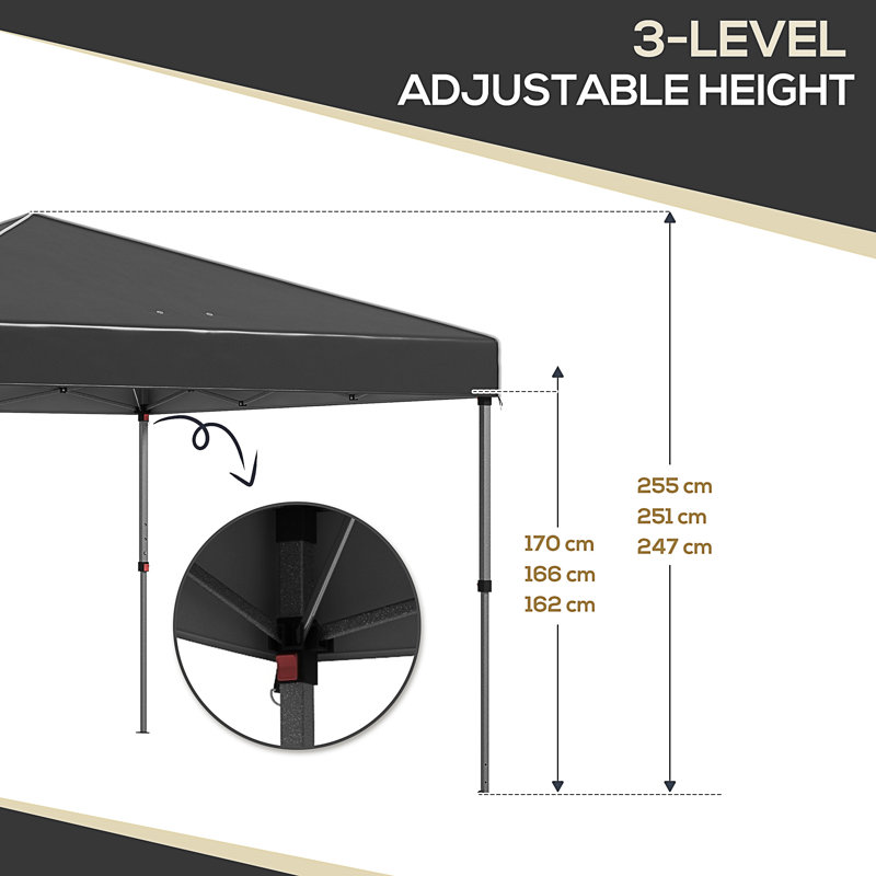 Abri escamotable avec parois latérales Outsunny 9,7 pi x 9,7 pi, Noir