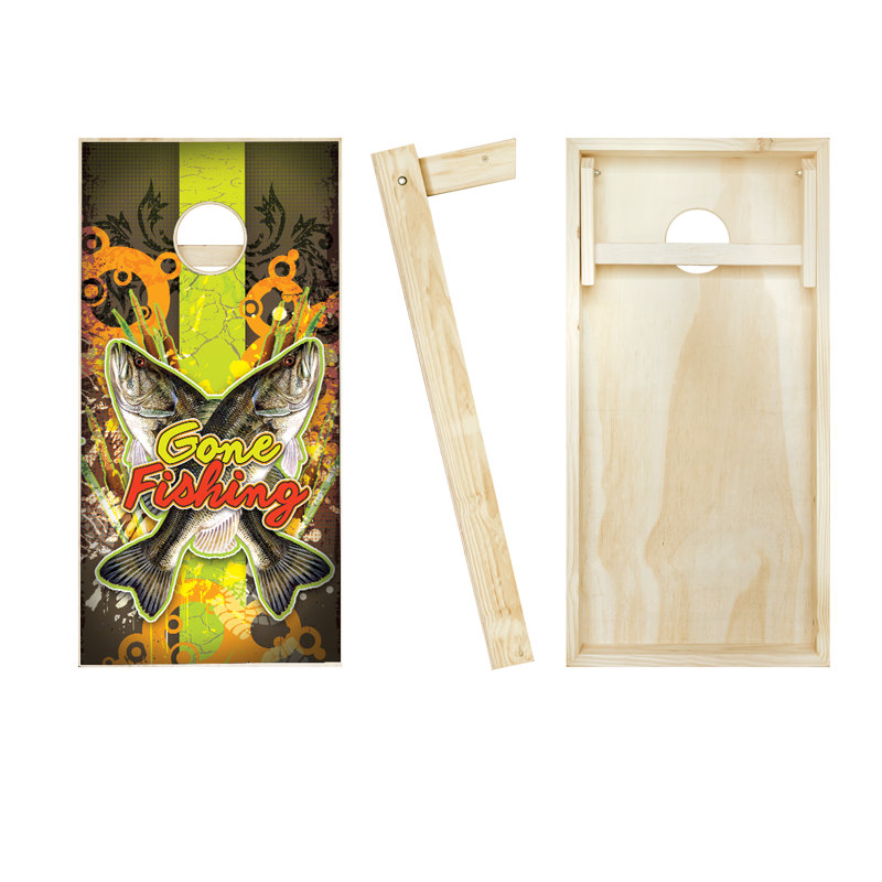 Ensemble de cornhole en bois massif 2 pi x 4 pi Gone Fishing, Rouge / bleu marine
