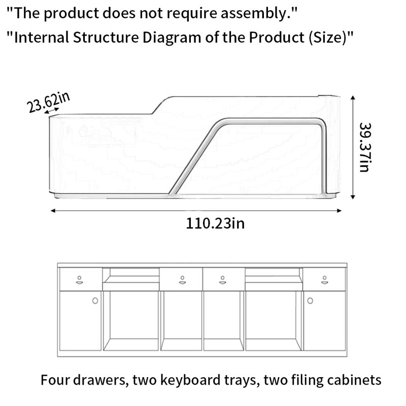 110.23-Inch Beige Multi-Functional Front Desk, Computer Desk, Writing Desk with Locking Drawer, No Assembly Required