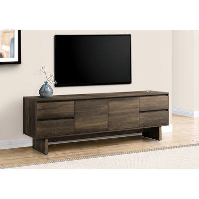 Meuble audio-vidéo, meuble télé 72 po avec rangement, console transitionnelle en stratifié brun foncé pour grands écrans, meuble de rangement, téléviseurs de 70 à 79 po