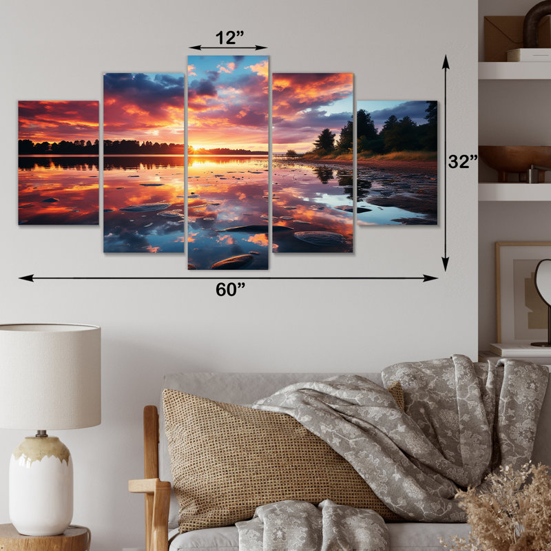  «Horizon Sunset by The Lake I - Lake Multipanel, art mural