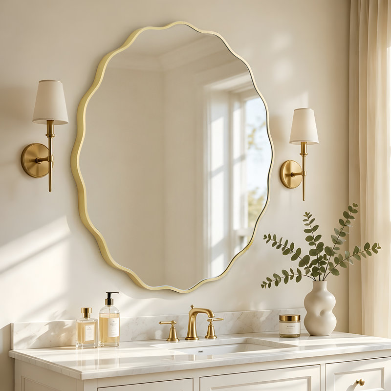 Miroir rond en aluminium, 36 po x 36 po, Or