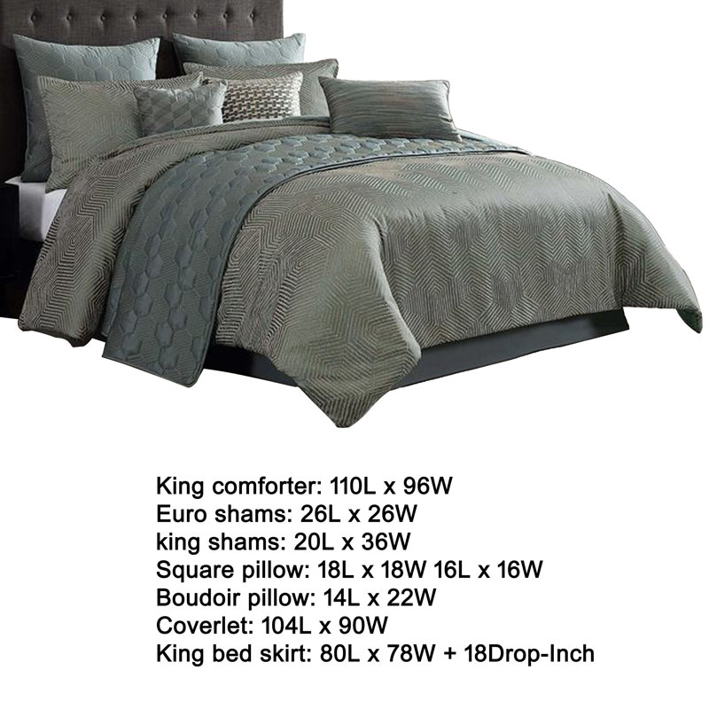 Ensemble d'édredon 10 pièces, taies et jacquard tissé vert Mely, Édredon très grand + 4 taies décoratives très 