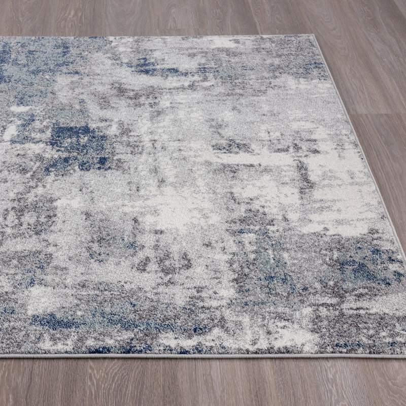 Tapis abstrait ivoire / gris, Rectangle 5 pi x 7 pi