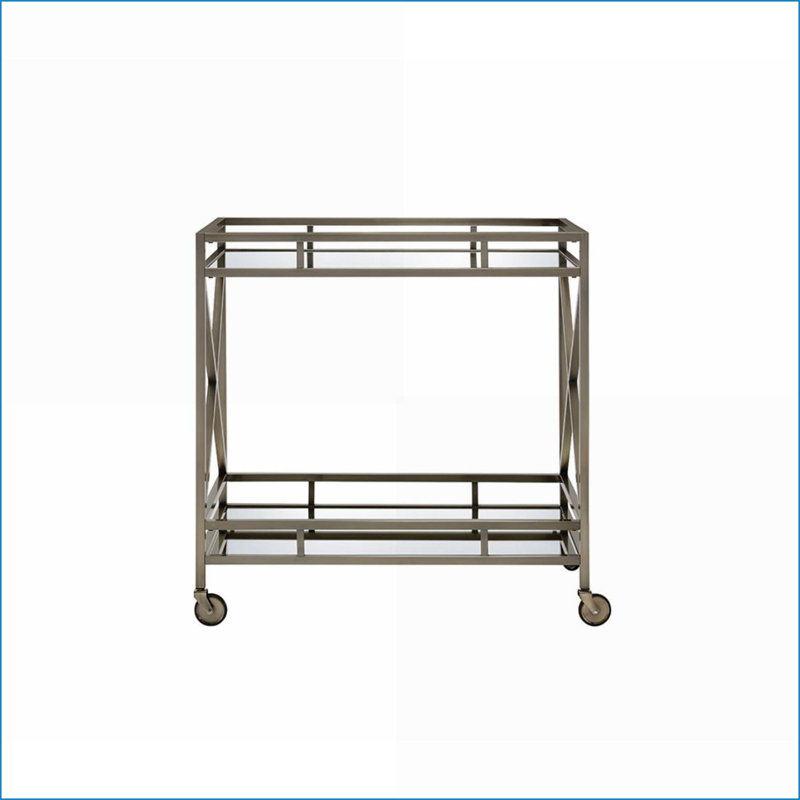 Chariot de service avec plateau / tablette en miroir, rangement et amp; Roulettes | Or antique | Métal, miroir