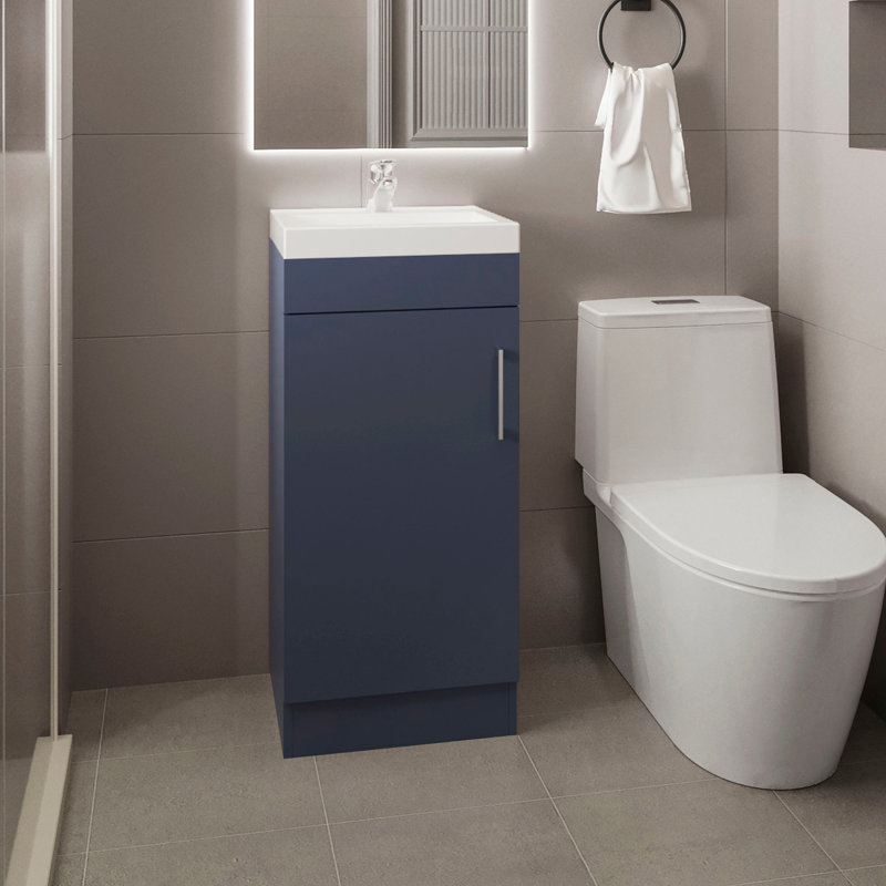 Meuble-lavabo H 32,6 po, 1 porte, 1 tablette, bleu Alby - Salle de bain, Bleu