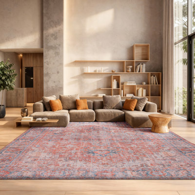 Tapis oriental rouille / bleu marine