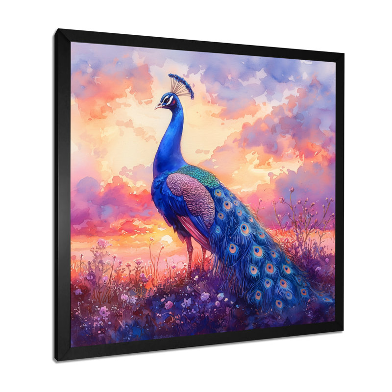 Hannum paon à l'aube mauve II - oiseau, art mural, H 16 po x l 16 po, Reproduction encadrée d'une seule photo, Noir