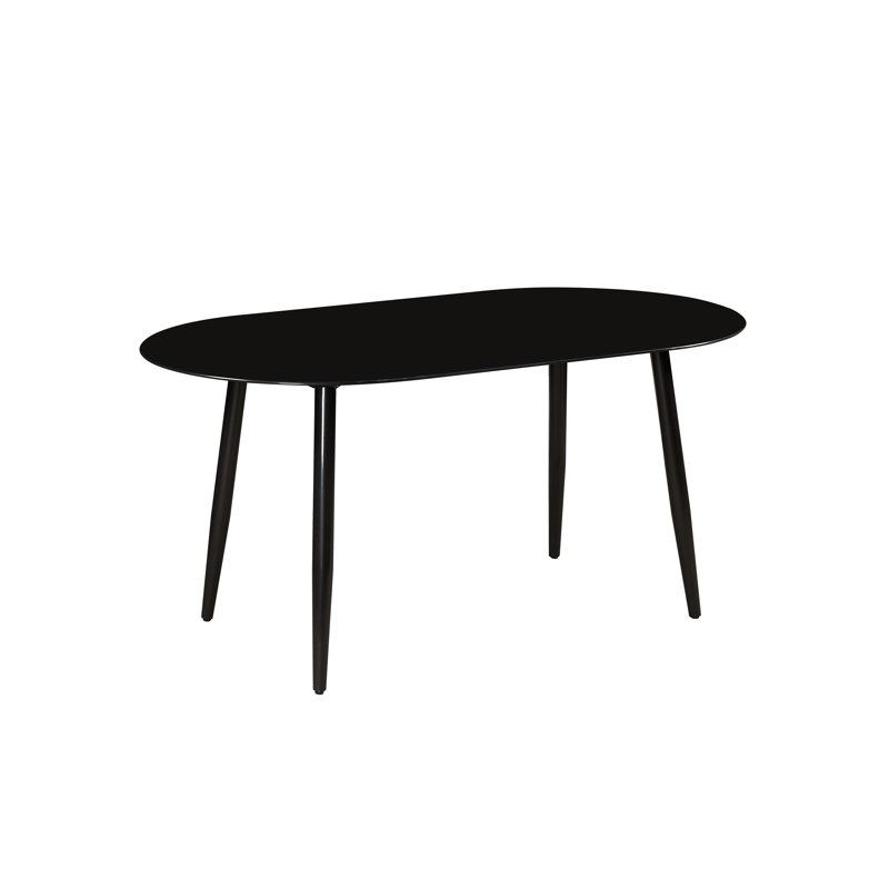 Oval Glass Top Metal Base Dining Table, Black
