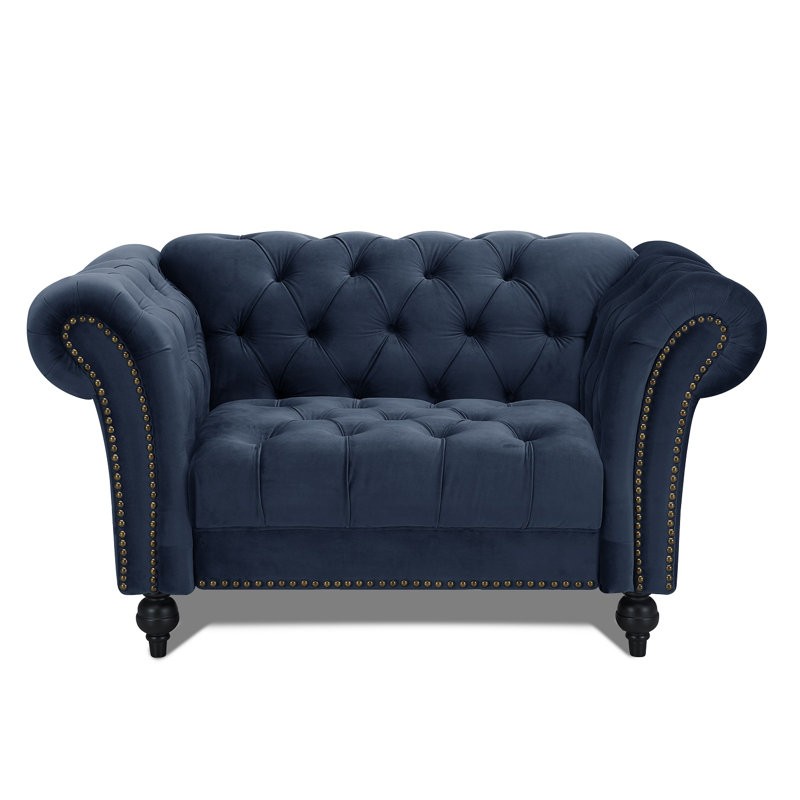 Dahlstrom 1 Seater Velvet Loveseat, Midnight Blue