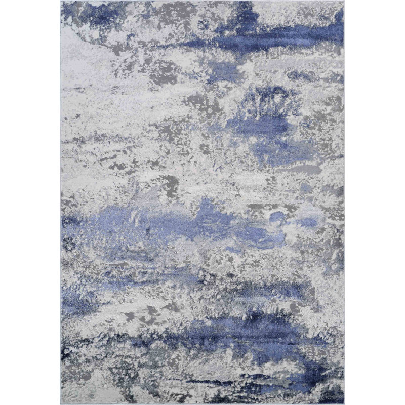 Abstract Power Loom Navy Area Rug, Rectangle 200 x 290cm